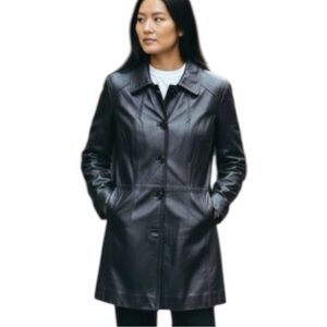 Danier Black Leather Jacket Cinched Waist Sz M Feminine Minimalist Closet Staple